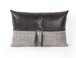 Braxton Pillow: Merge Elegance and Texture with Leather and Weave. Full Photo