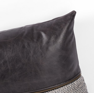 Braxton Pillow: Merge Elegance and Texture with Leather and Weave. Top Corner Image