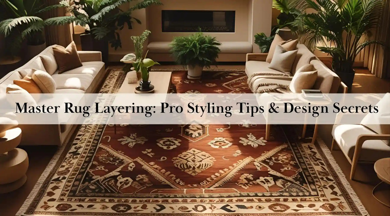 Stylish living room featuring layered rugs, lush plants, and cozy seating, showcasing design tips for modern home decor.