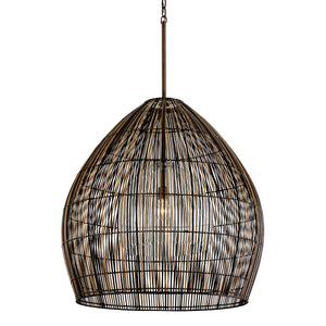 Holden Large Pendant | Outdoor Lantern Pendant with Faux Reed Weave and Glass Shade