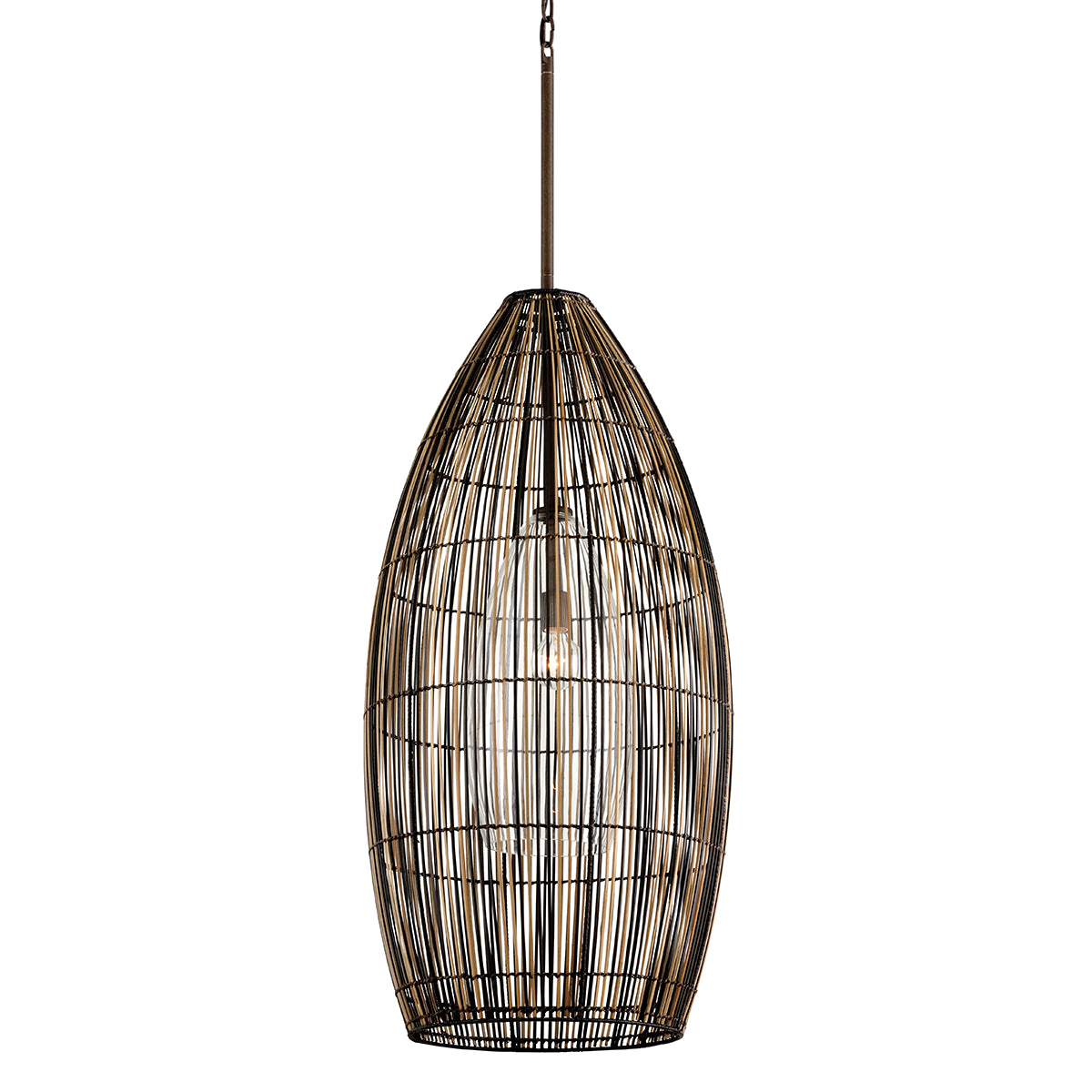Holden Slim Pendant | Outdoor Lantern Pendant with Faux Reed Weave and Glass Shade