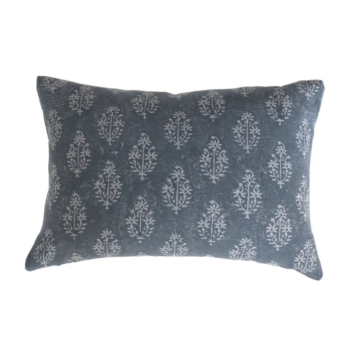 Iris Hand-Block Printed Navy Pillow Cover – Artisan Linen Accent