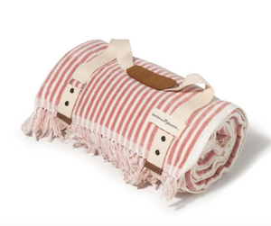 Redish and white stripes Premium Cotton Beach Blanket - Family Size Fun