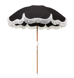 Sunset Shades: Beach Umbrella - Black Color - Premium Style, Portable Size - White Background 