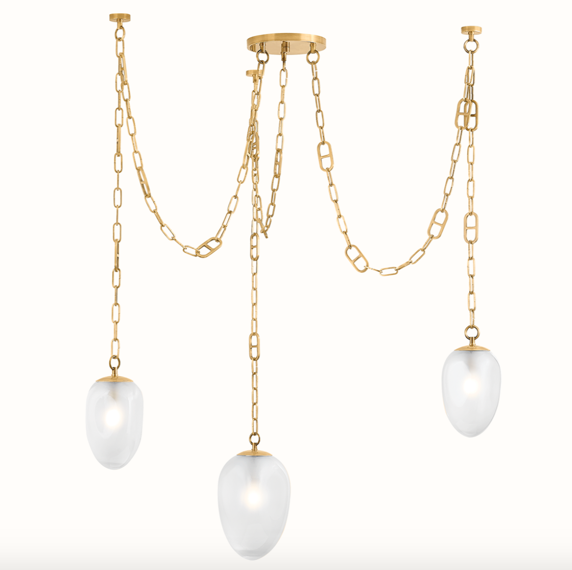 Daith Chandelier | Clear Etched Glass Pendant with Vintage Brass Mariner Chain