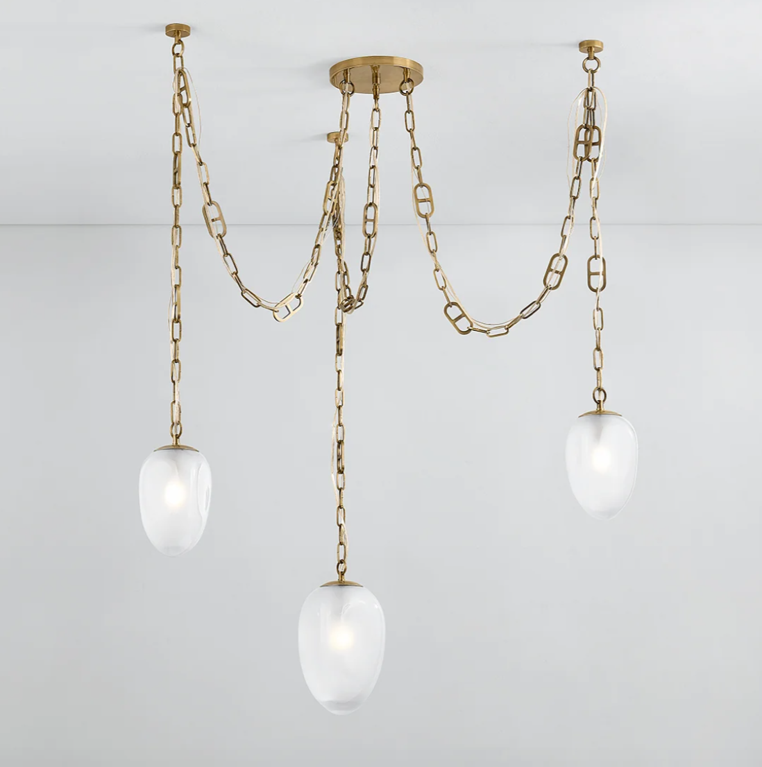 Daith Chandelier | Clear Etched Glass Pendant with Vintage Brass Mariner Chain