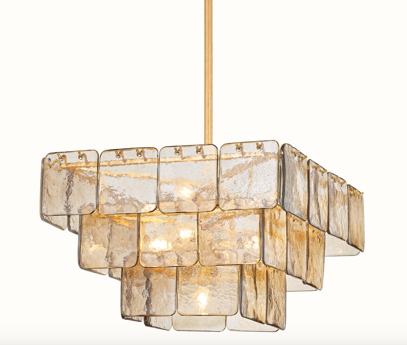 Regal Chandelier | Three-Tiered Piastre Glass Pendant with Vintage Gold Finish