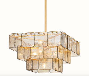 Regal Chandelier | Three-Tiered Piastre Glass Pendant with Vintage Gold Finish