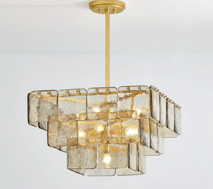 Regal Chandelier | Three-Tiered Piastre Glass Pendant with Vintage Gold Finish