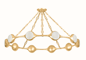 Riviere Chandelier | Organic LED Pendant with Ice Onyx Discs and Vintage Gold Finish