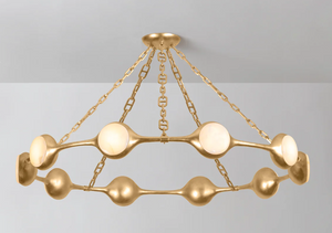 Riviere Chandelier | Organic LED Pendant with Ice Onyx Discs and Vintage Gold Finish