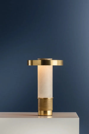 Sefton Portable Outdoor Table Lamp | Elegant Alabaster &amp; Brass Accent Lighting