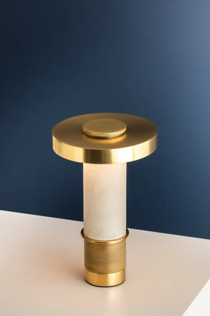 Sefton Portable Outdoor Table Lamp | Elegant Alabaster &amp; Brass Accent Lighting