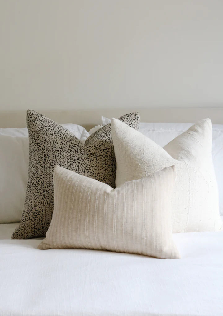 Wilma Hand-Block Printed Linen Pillow Cover – Black Pattern on Natural Fabric