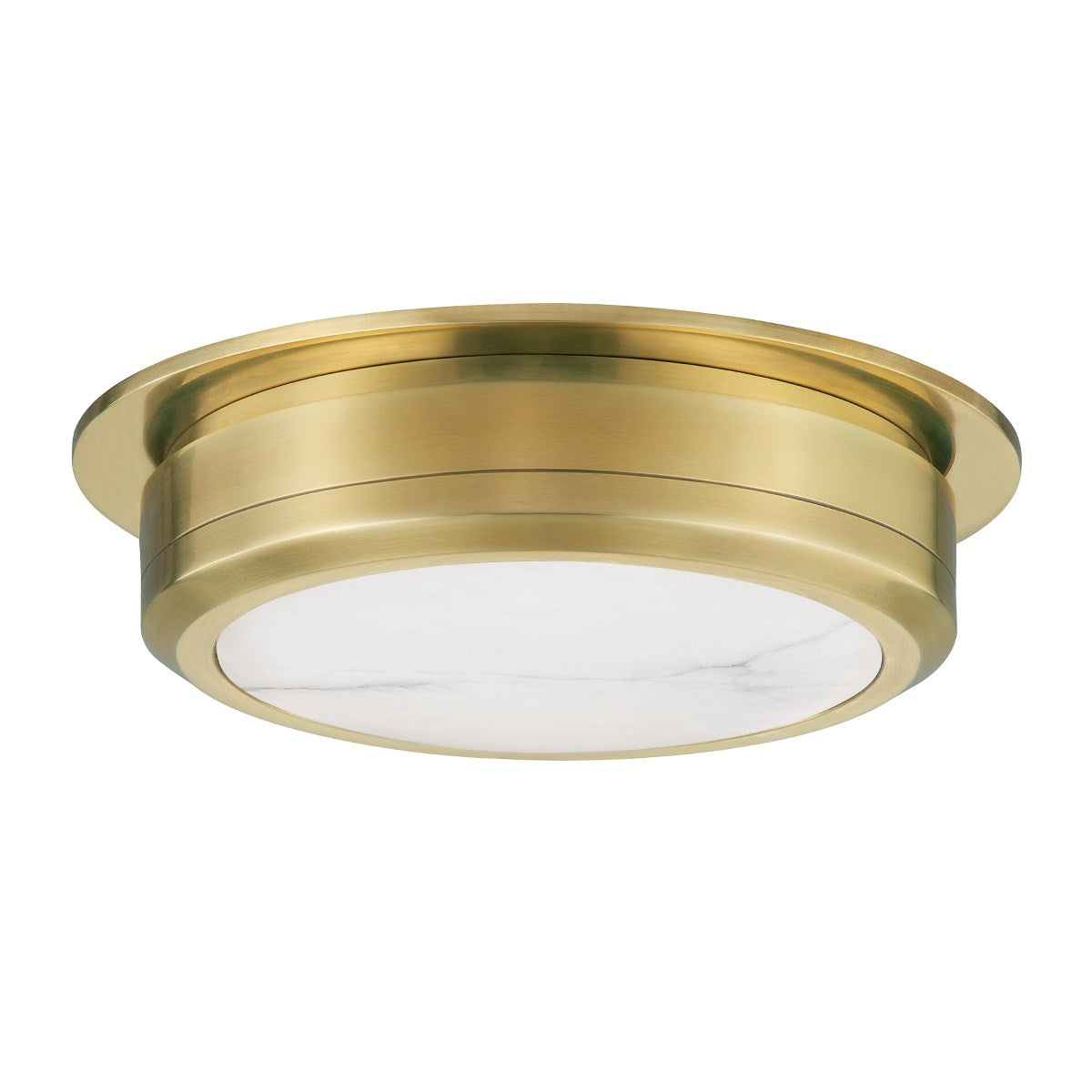 Greenport Flush Mount: Modern Elegance in Aged Brass