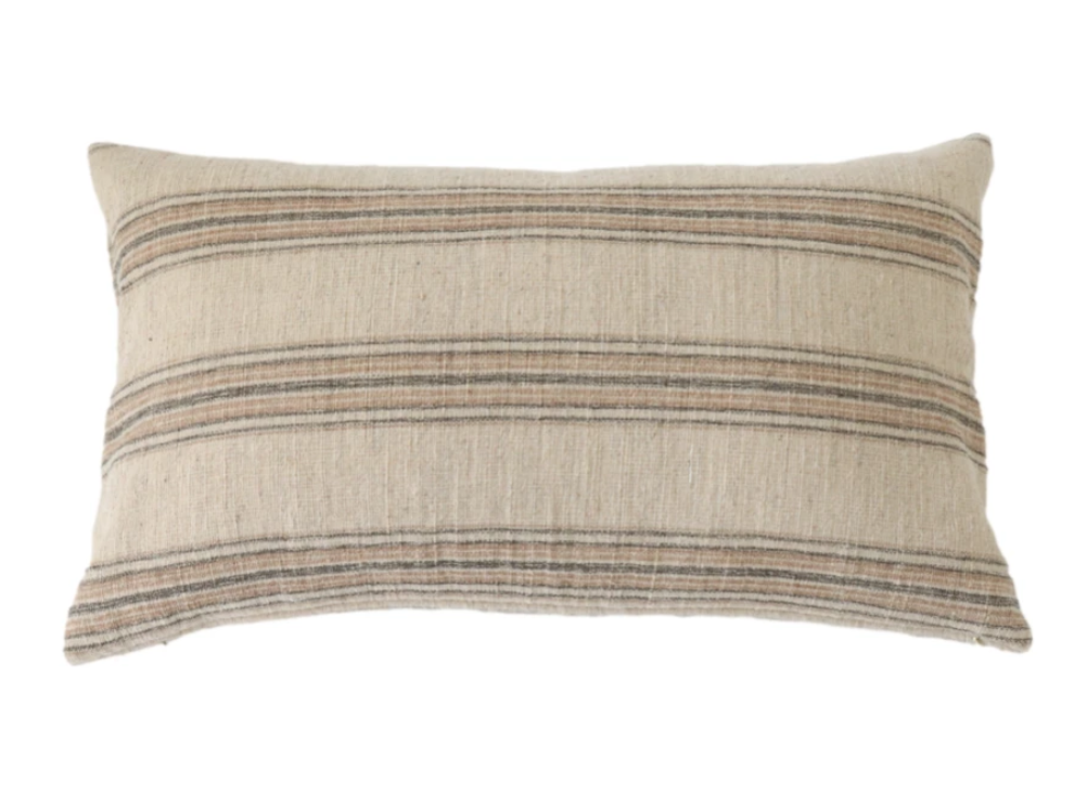 Natural Elegance: Tan Fabric with Brown and Black Stripes Felix Stripe Pillow Cover