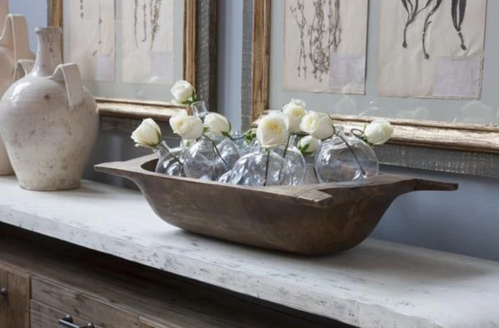 Antique Oval Dough Bowl with flower