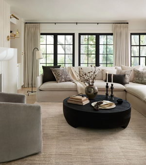 Natural Elegance: Arden Rug in Neutral Pebble, original photo with sofa set
